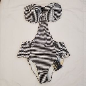 Forever21 Monokini Striped Swimsuit Black size Med